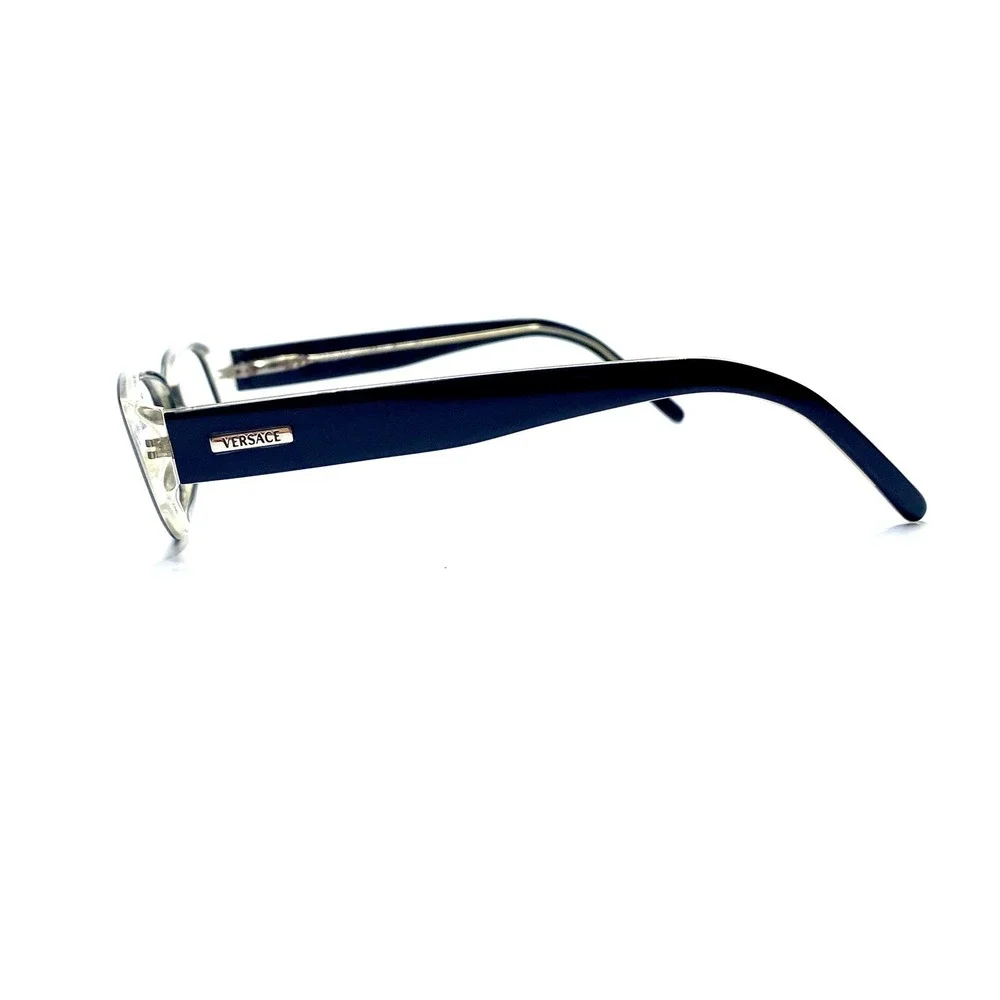 Versace Black Clear Rectangular Frame Eyeglasses Flex Temples Italy 52 16 140